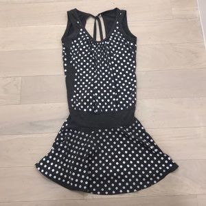 Grey and white Polka dot open back dress